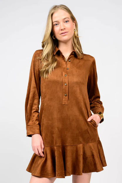 Suede Swing Shirtdress - Chestnut