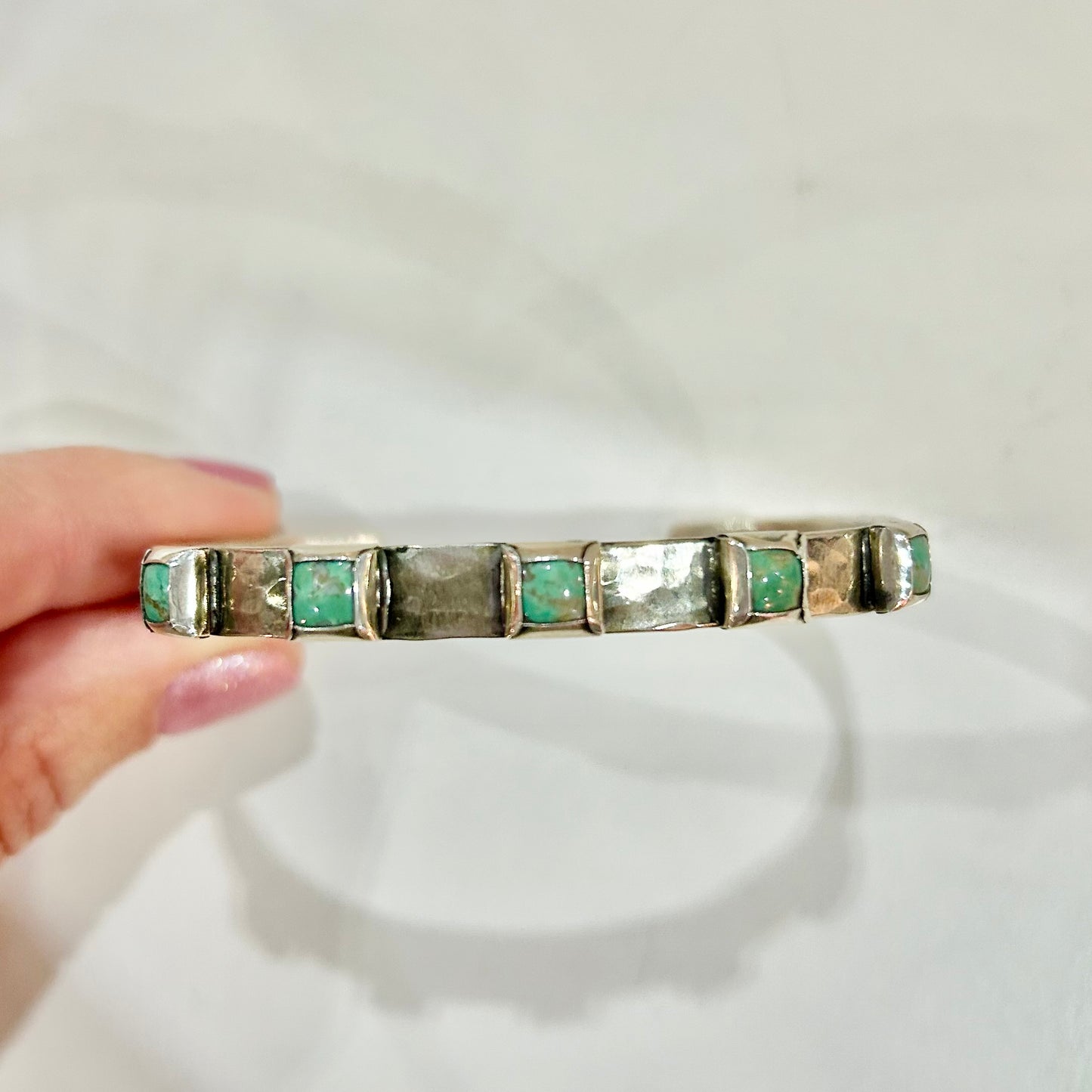 6mm Hammered Sterling Cuff with 5 Square Turquoise (Evenly-Spaced) Cuffs Richard Schmidt