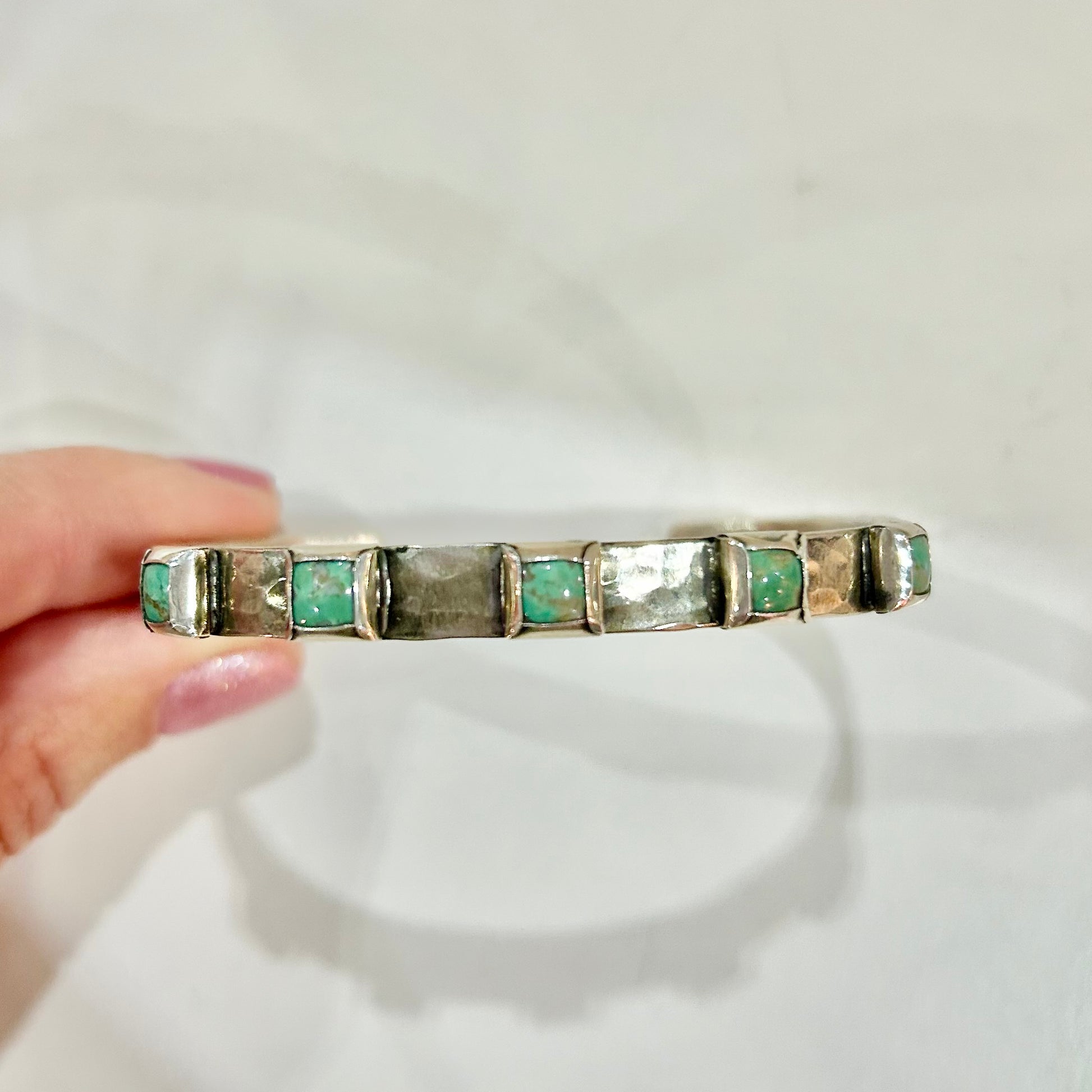 6mm Hammered Sterling Cuff with 5 Square Turquoise (Evenly-Spaced) Cuffs Richard Schmidt