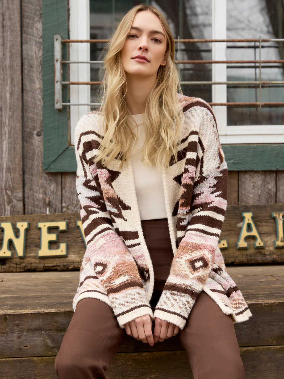 Space Dye Jacquard Cardigan - Rosewood CARDYORJKT Charlie B