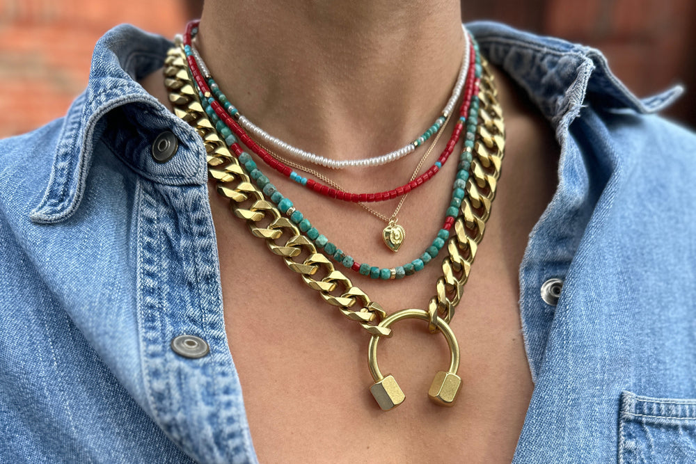 Mini Turquoise and Red Coral Beaded Necklace