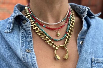 Mini Turquoise and Red Coral Beaded Necklace
