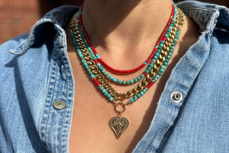 Mini Turquoise and Red Coral Beaded Necklace NECKLACES Rachel Nathan