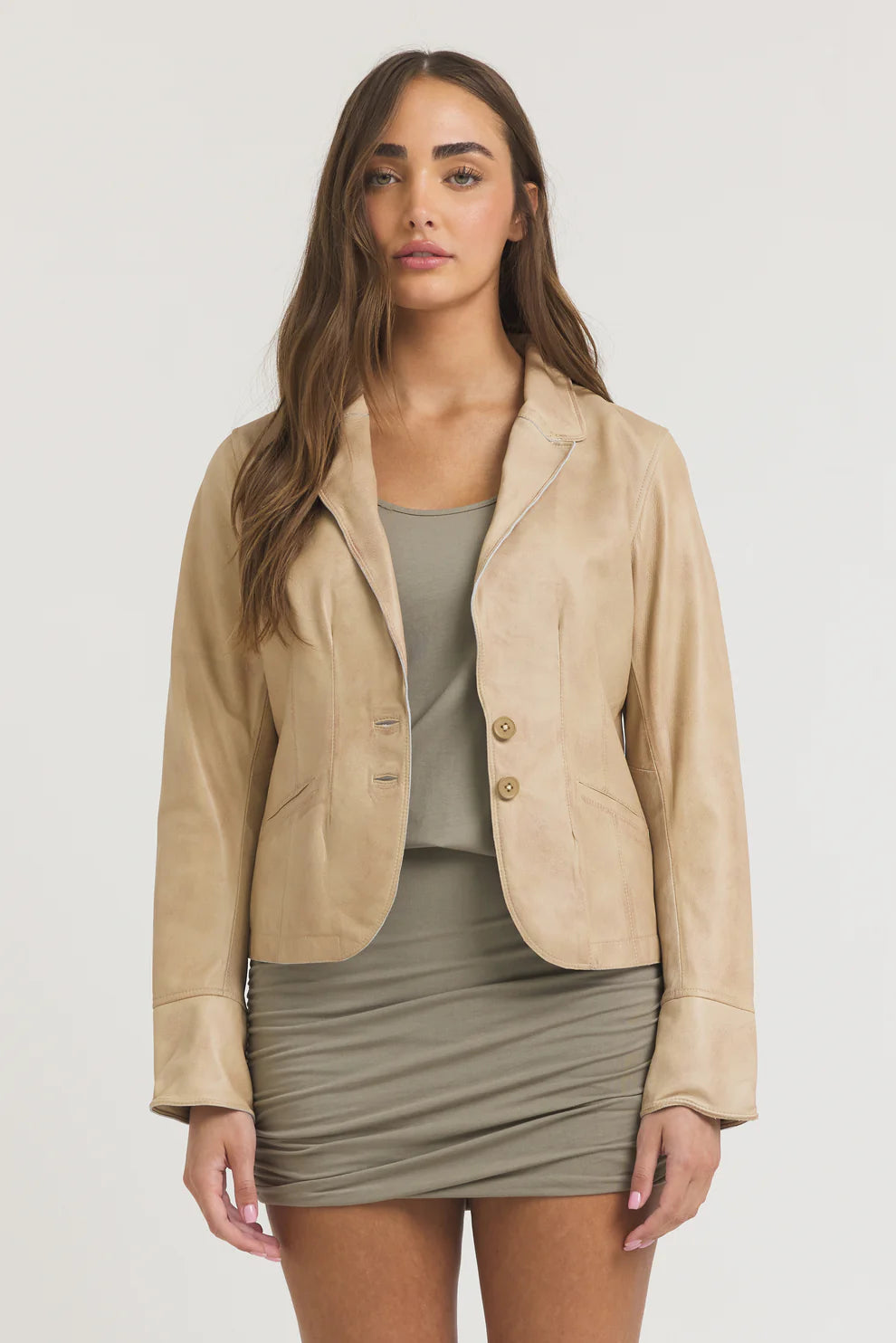 Amelia Patina Leather Jacket - Sand Leather Jackets jakett