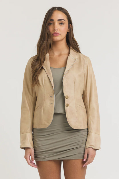 Amelia Patina Leather Jacket - Sand Leather Jackets jakett