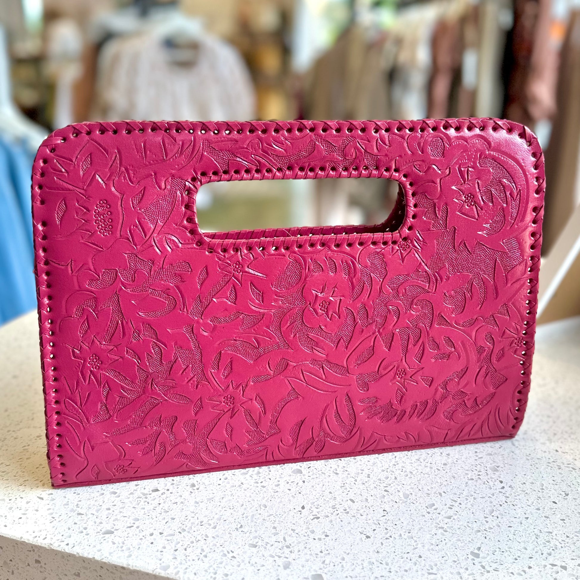 Catalina Hand-Tooled Leather Clutch Clutch Hide and Chic Berry  (In-stock!)  