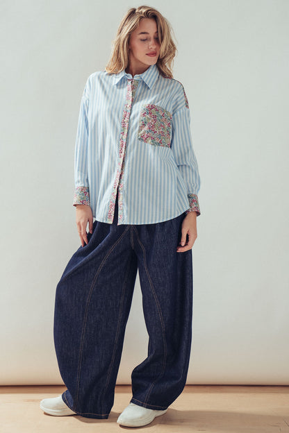 Garden Stripe Button Up TOP Trends