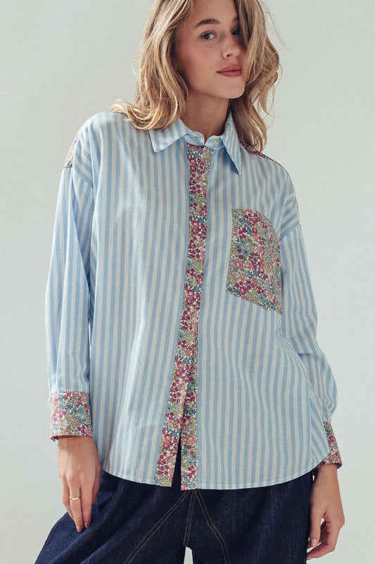 Garden Stripe Button Up TOP Trends