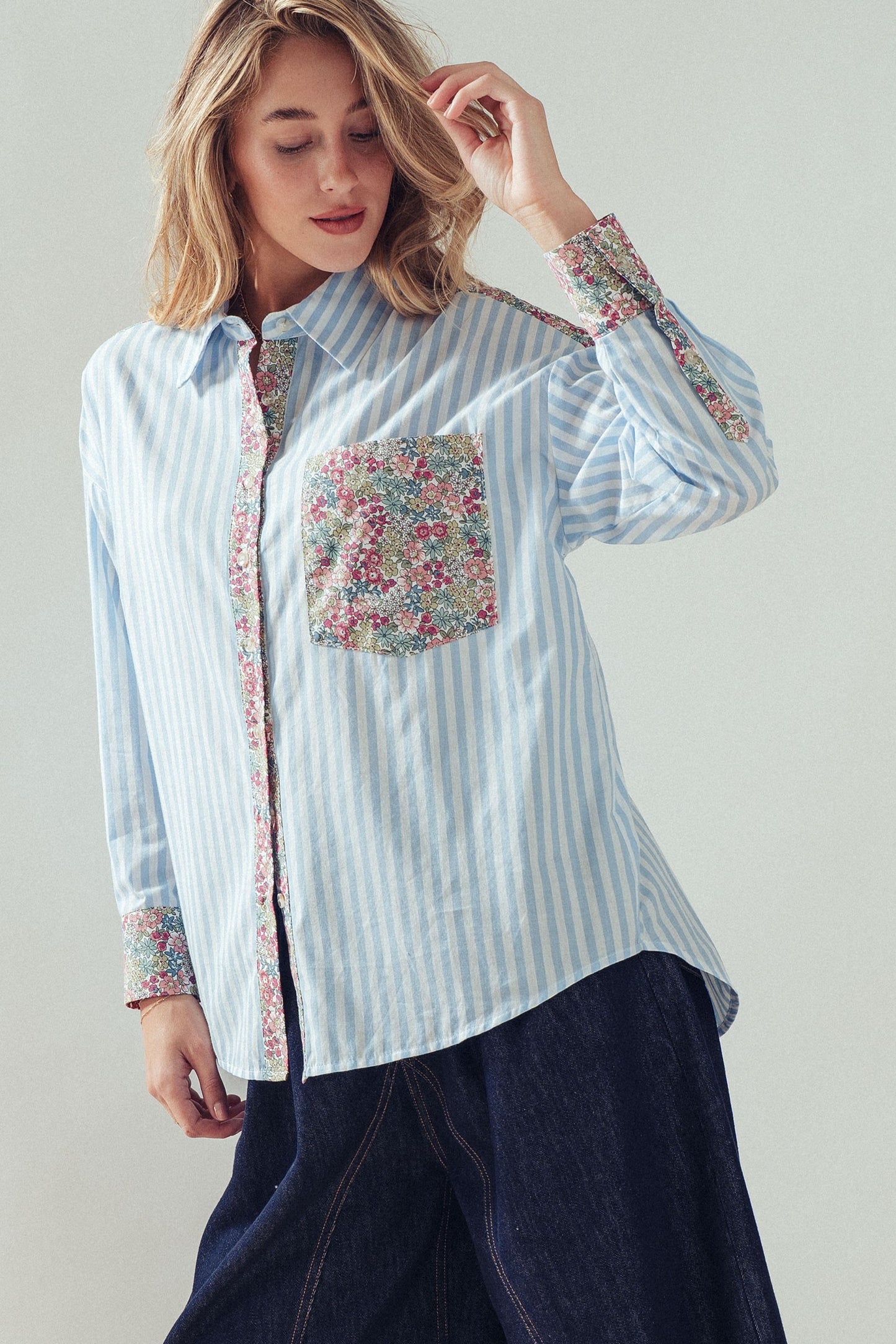 Garden Stripe Button Up TOP Trends