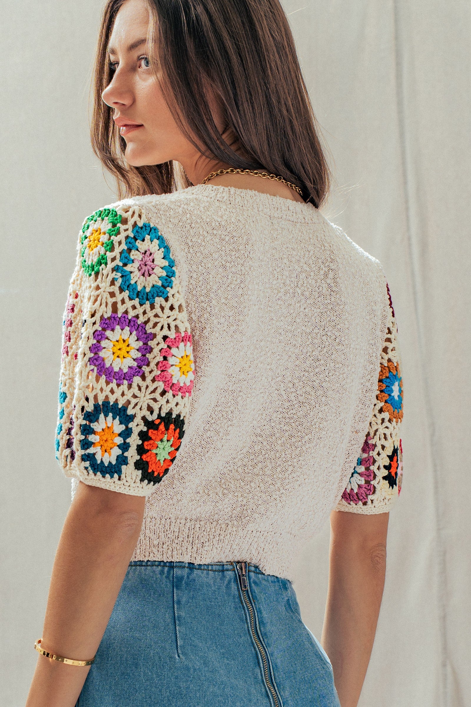 Crochet Sleeve Short Sleeve Cardigan TOP Trends