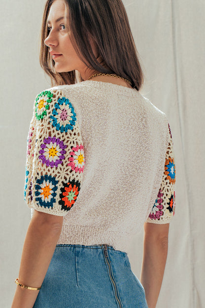 Crochet Sleeve Short Sleeve Cardigan TOP Trends