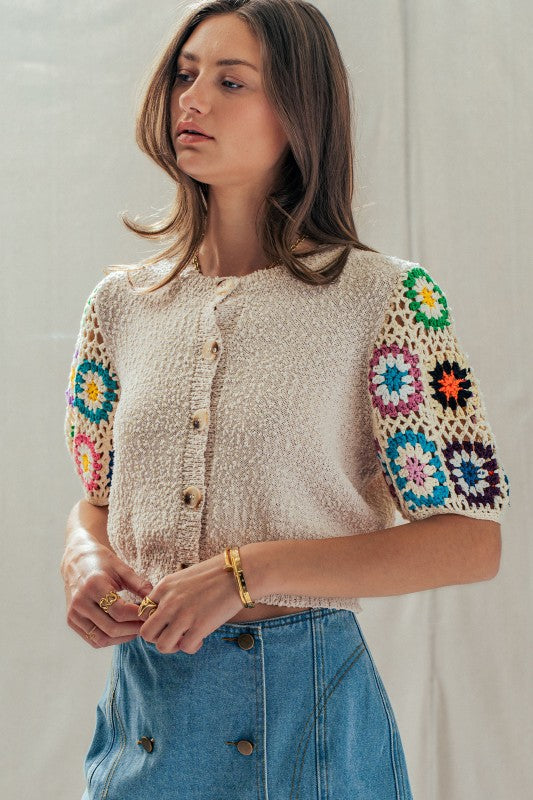 Crochet Sleeve Short Sleeve Cardigan TOP Trends