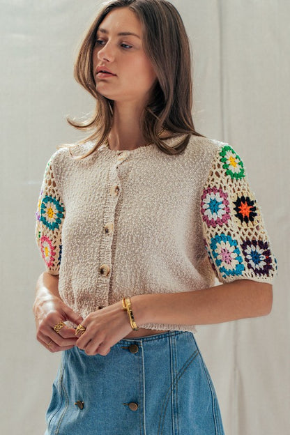 Crochet Sleeve Short Sleeve Cardigan TOP Trends