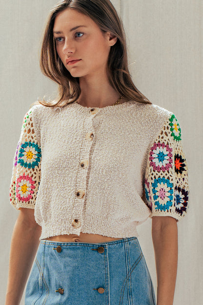 Crochet Sleeve Short Sleeve Cardigan TOP Trends
