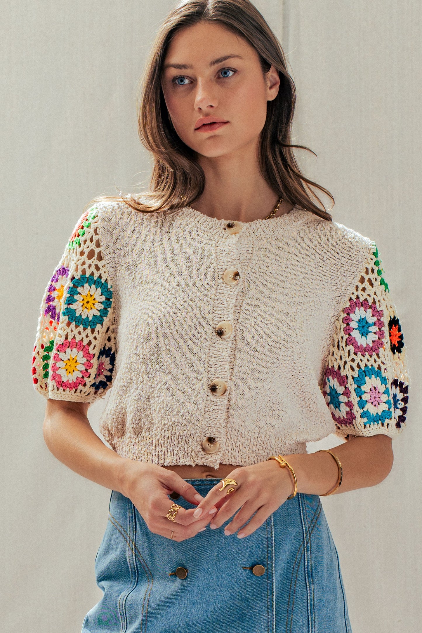 Crochet Sleeve Short Sleeve Cardigan TOP Trends