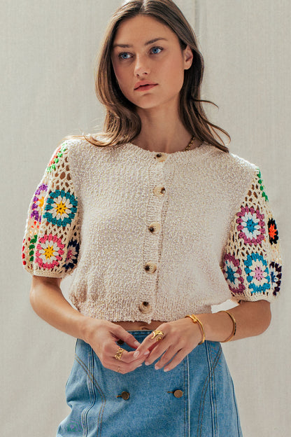 Crochet Sleeve Short Sleeve Cardigan TOP Trends