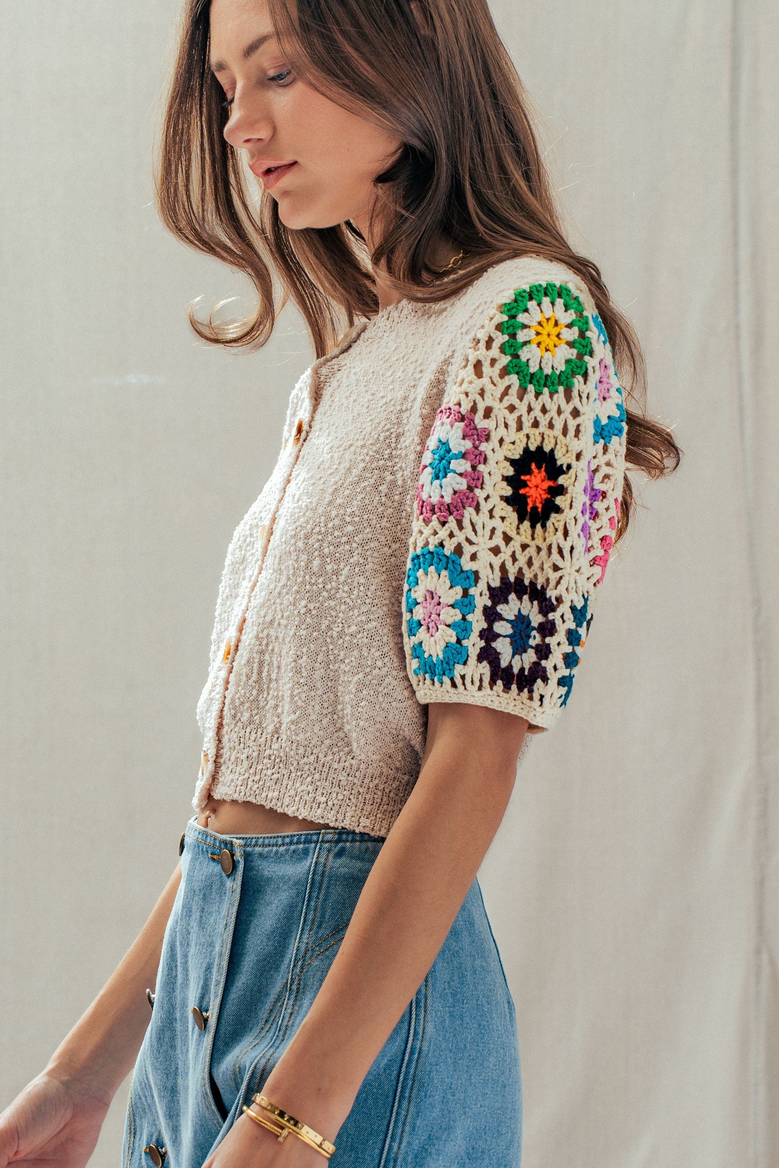 Crochet Sleeve Short Sleeve Cardigan TOP Trends