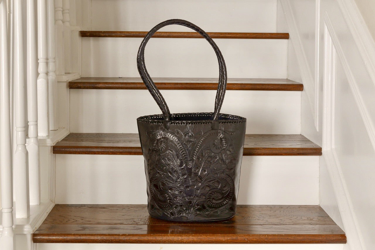 Pilar Hand-Tooled Leather Purse Purse Hide and Chic Black
