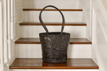 Pilar Hand-Tooled Leather Purse Purse Hide and Chic Black