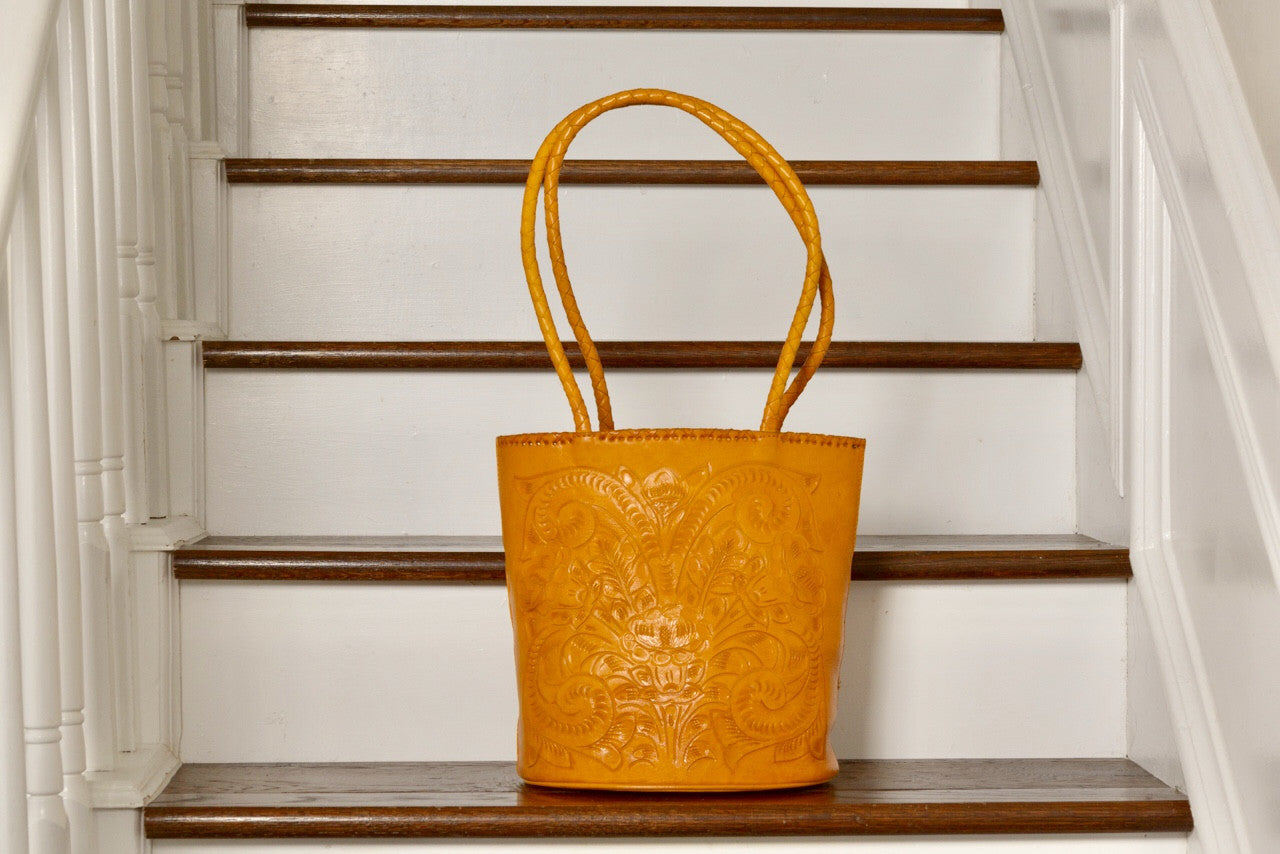 Pilar Hand-Tooled Leather Purse Purse Hide and Chic Yellow
