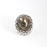 Large Oval Abalone Stone with Braided Bezel Ring