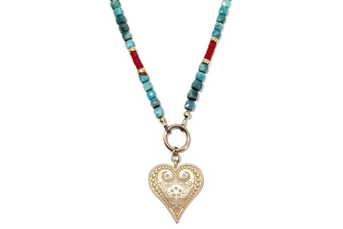 Turquoise and Red Coral Paisley Heart Necklace Necklaces Rachel Nathan