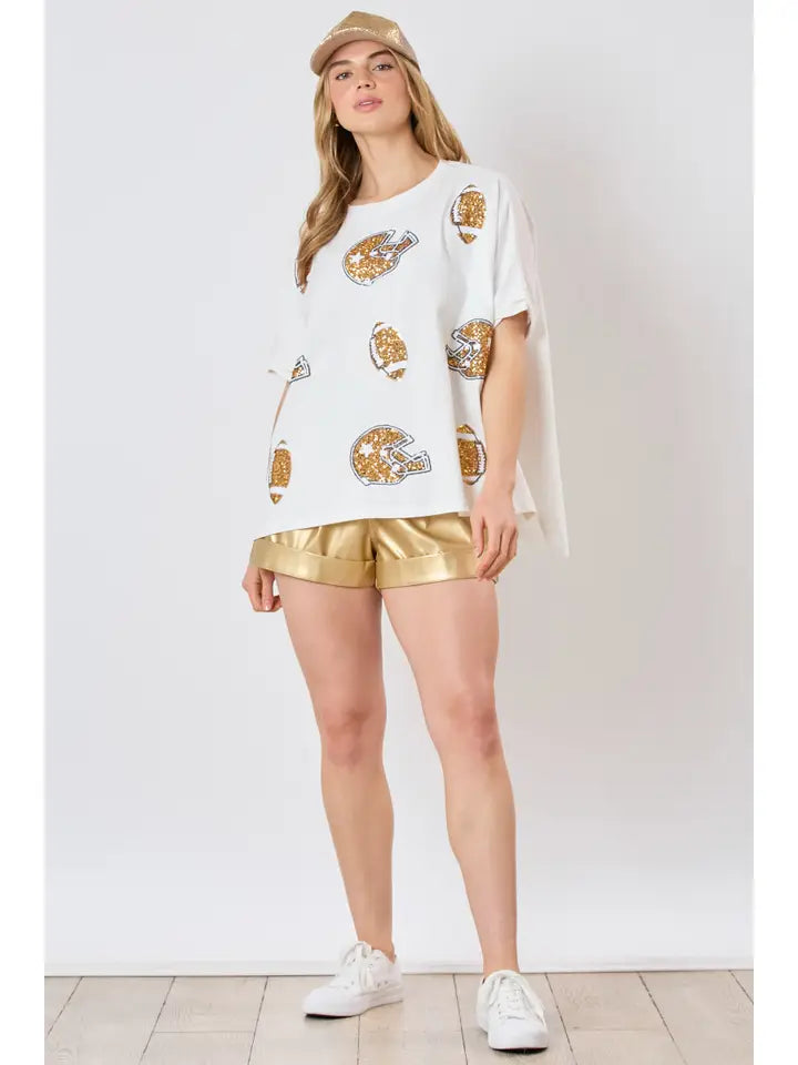 Football & Helmet Sequins Top Top Fantastic Fawn   