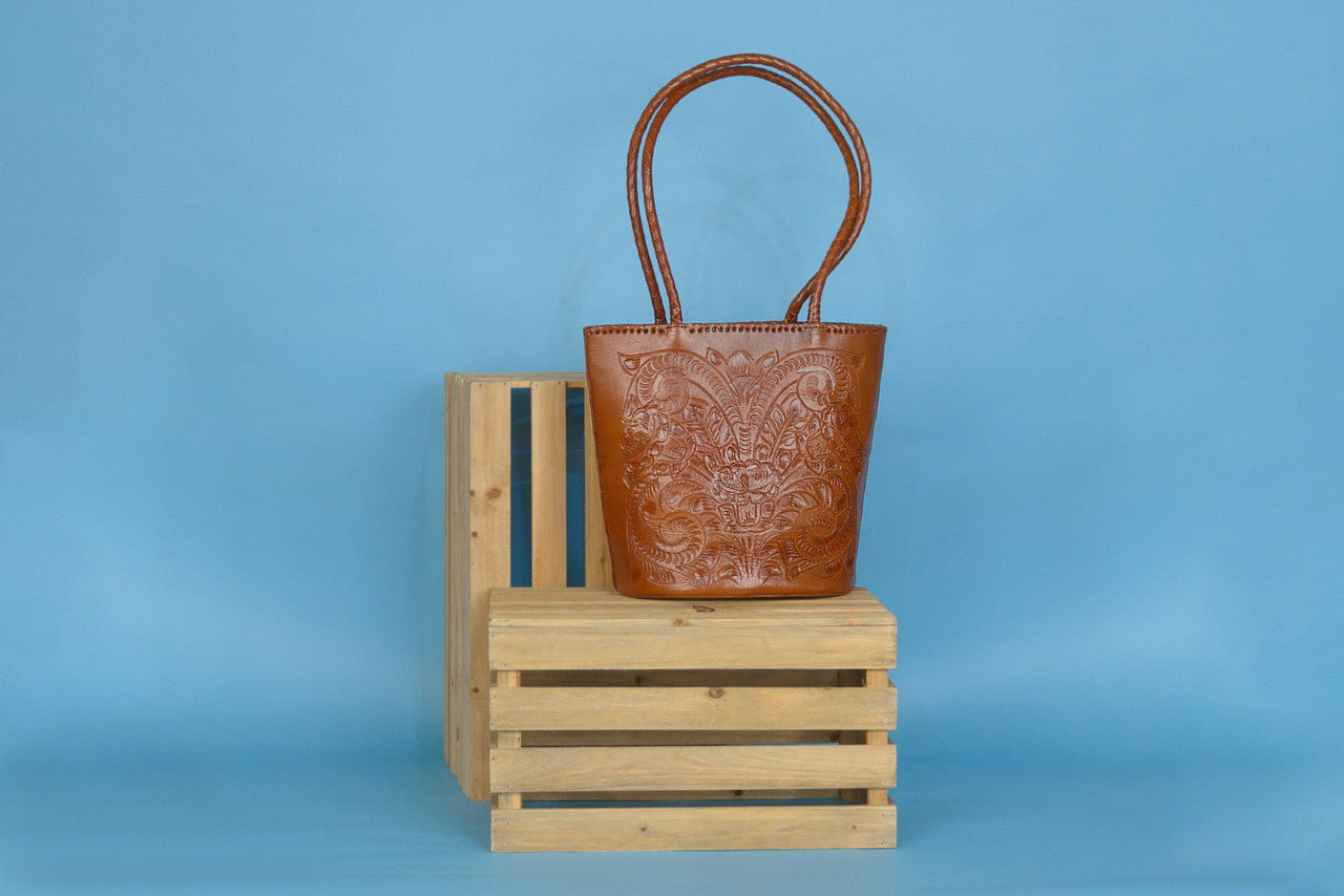 Pilar Hand-Tooled Leather Purse Purse Hide and Chic Camel