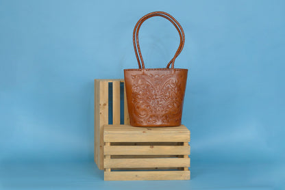 Pilar Hand-Tooled Leather Purse Purse Hide and Chic Camel