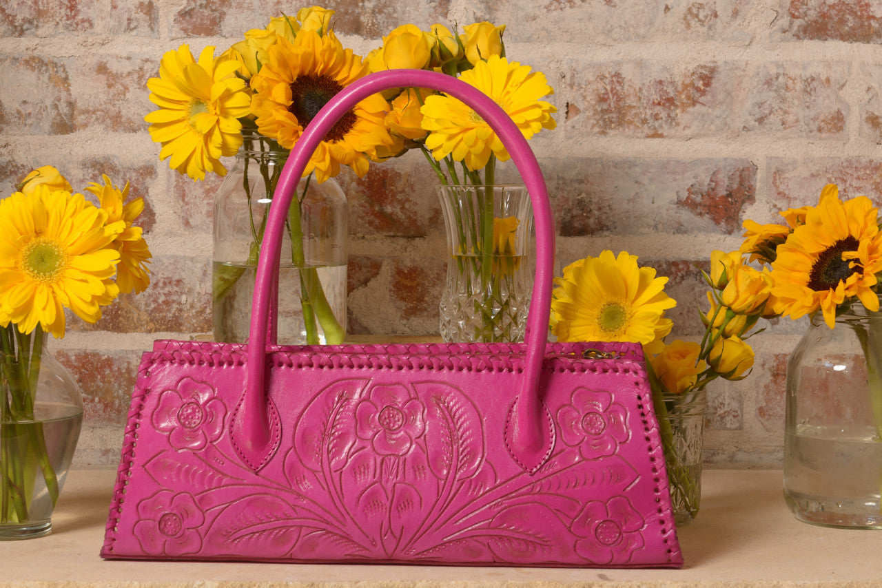 Marisol Hand-Tooled Leather Shoulder Purse Purse Hide and Chic Pink  