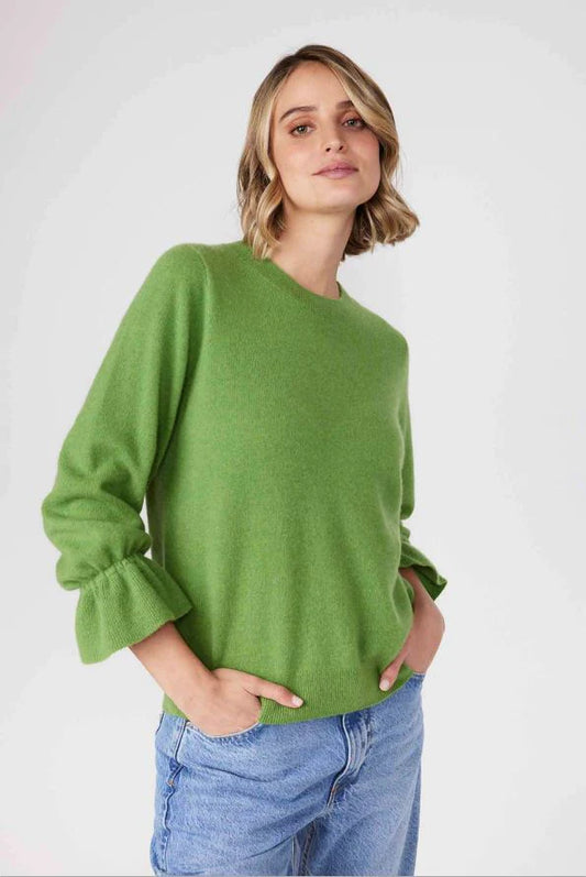 Cashmere Sweater with Ruffle Cuff - Avocado Sweaters J Society   
