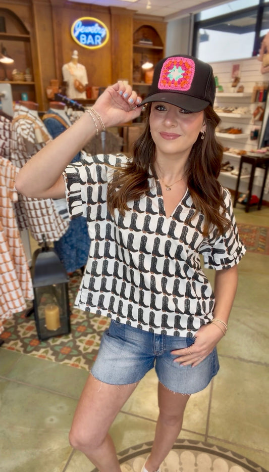 Pleated Sleeve Top - Black Boots TOP BROOKE WRIGHT