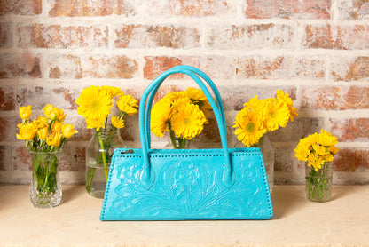 Marisol Hand-Tooled Leather Shoulder Purse Purse Hide and Chic Tiffany Blue  