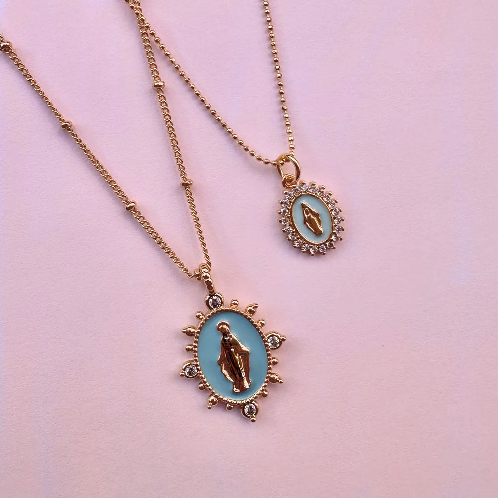 Mini Lady Lourdes Pendant in Aqua NECKLACES JOY DRAVECKY