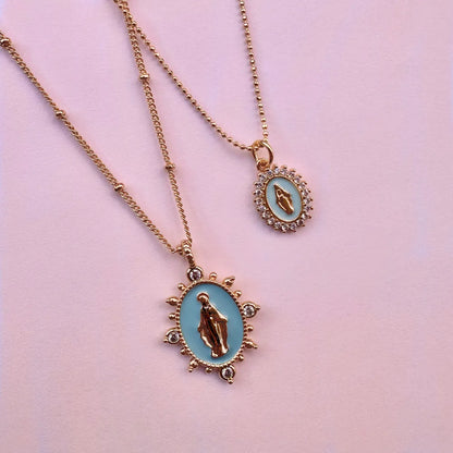 Mini Lady Lourdes Pendant in Aqua NECKLACES JOY DRAVECKY