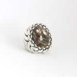 Large Oval Abalone Stone with Braided Bezel Ring