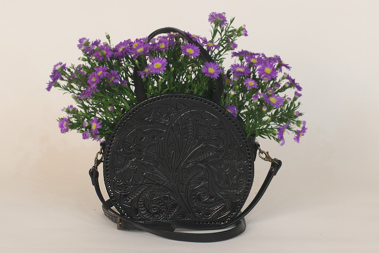 Luna Hand-Tooled Leather Crossbody Crossbodies Hide and Chic Black