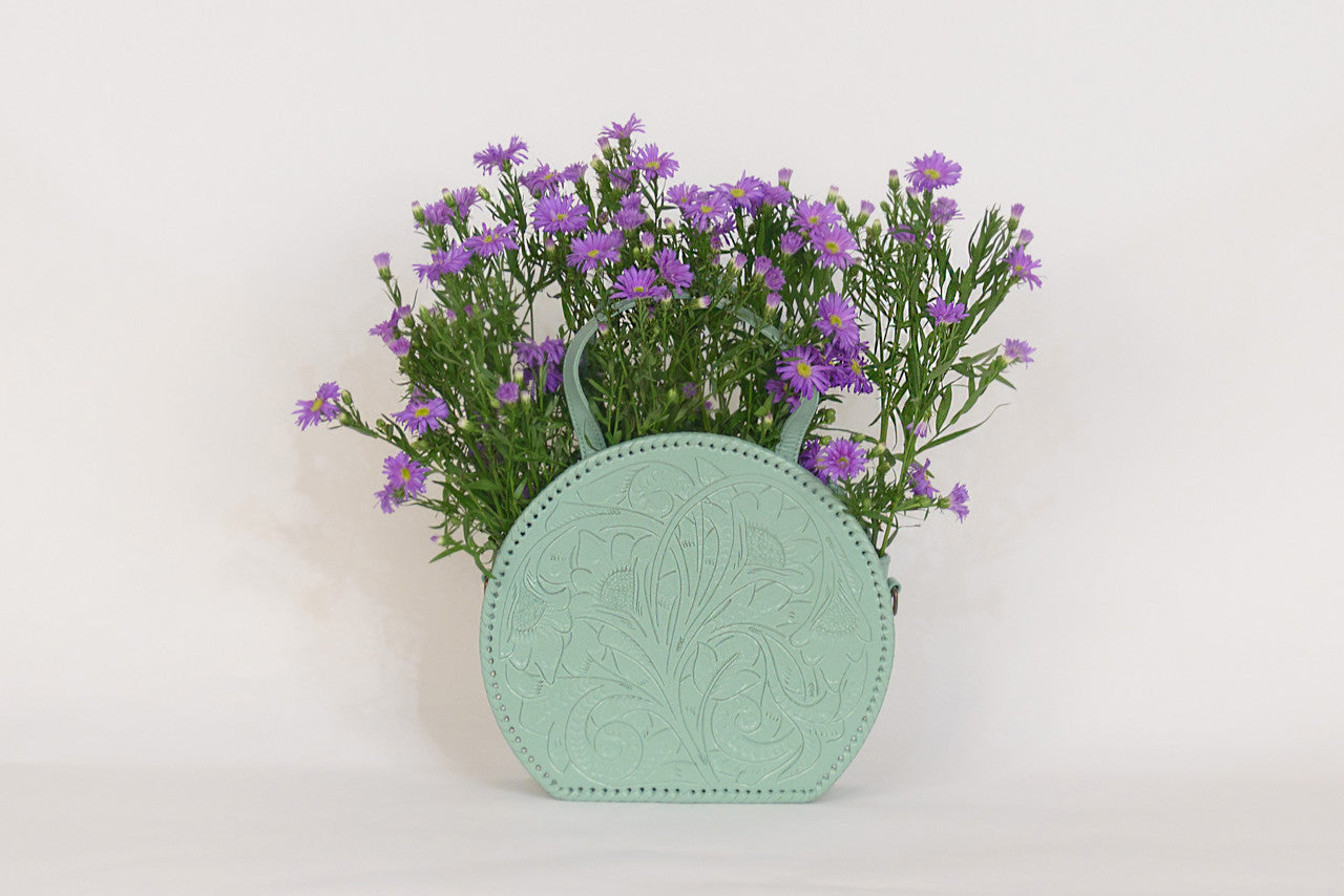 Luna Hand-Tooled Leather Crossbody Crossbodies Hide and Chic Aqua