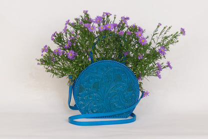 Luna Hand-Tooled Leather Crossbody Crossbodies Hide and Chic Turquoise