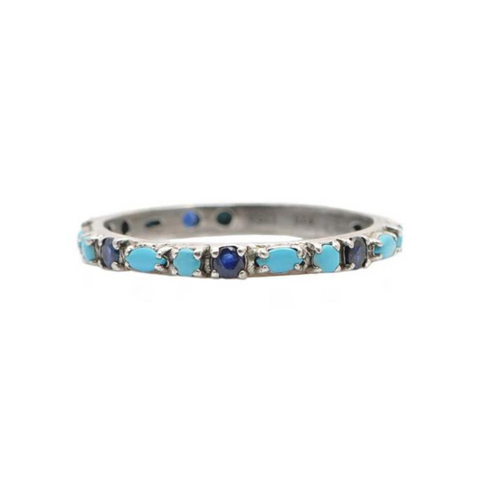 Marquise Turquoise & Round Sapphires Stack Band Ring Rings Armenta   