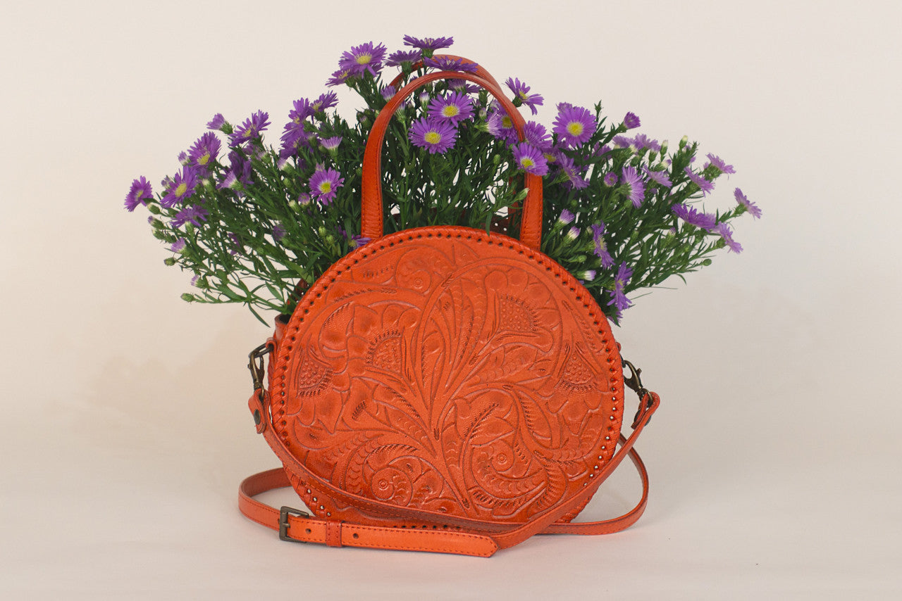 Luna Hand-Tooled Leather Crossbody Crossbodies Hide and Chic Orange