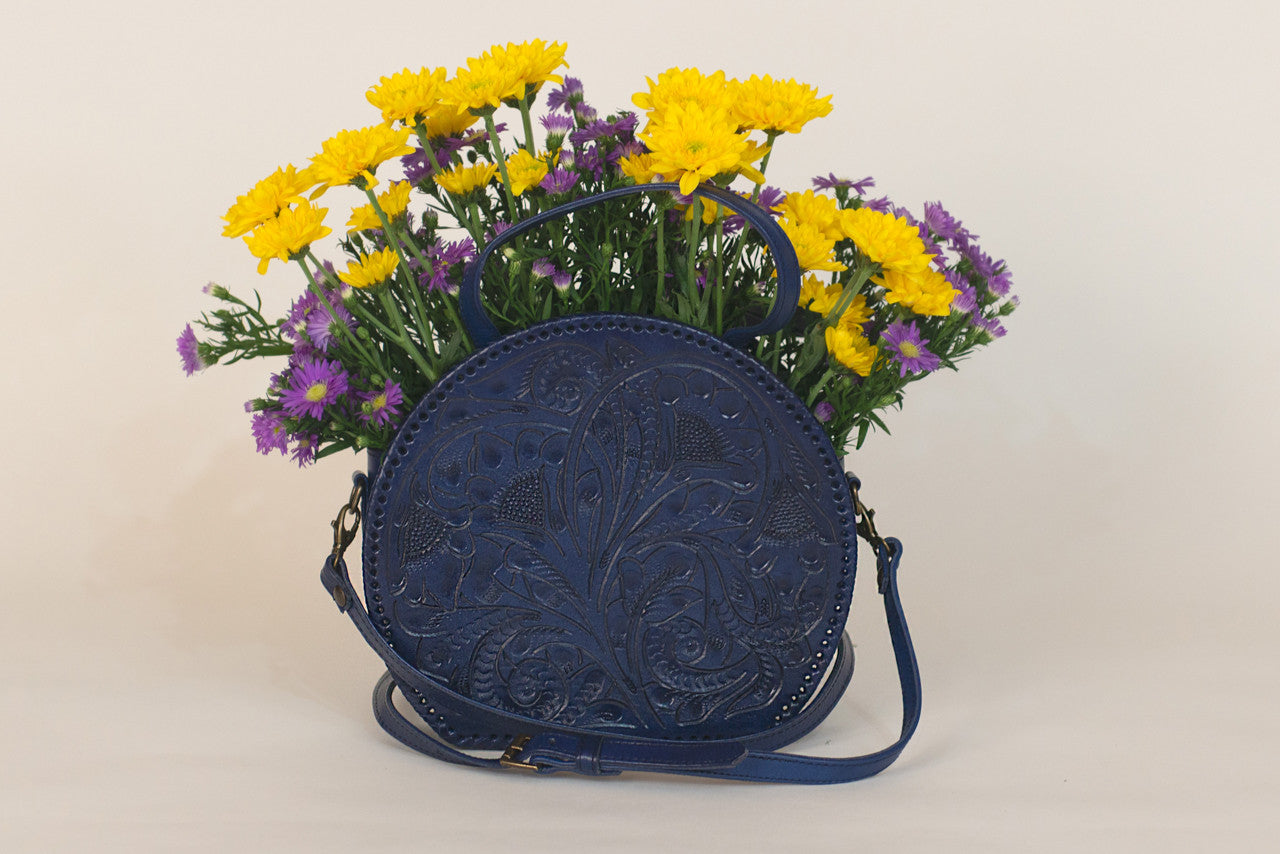 Luna Hand-Tooled Leather Crossbody Crossbodies Hide and Chic Navy