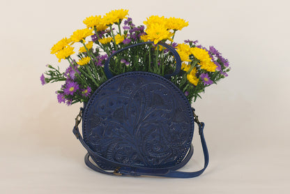 Luna Hand-Tooled Leather Crossbody Crossbodies Hide and Chic Navy