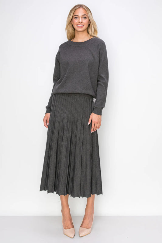 Sanaa Knitted Ribbed Skirt - Charcoal Midi Skirt JOH Apparel   