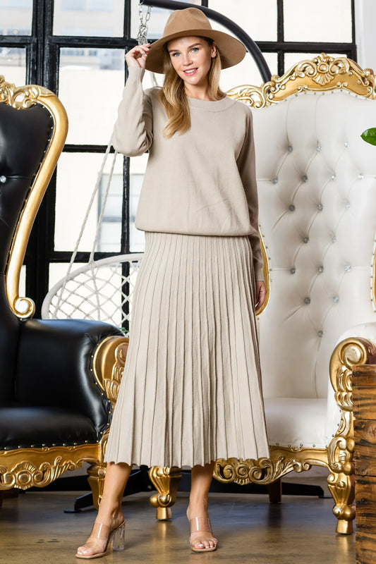 Sanaa Knitted Ribbed Skirt - Khaki Midi Skirt JOH Apparel   
