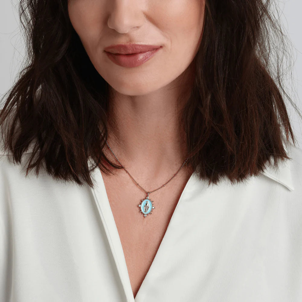 Lady Lourdes Pendant in Aqua NECKLACES JOY DRAVECKY