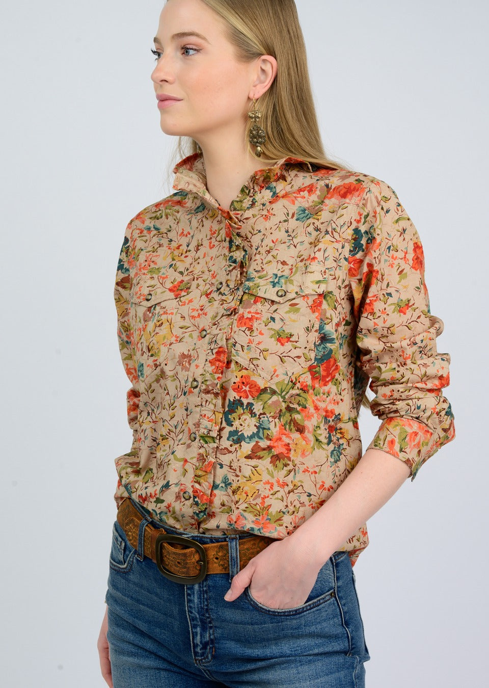 Eyelet Floral Snap Shirt Button Up Shirts Ivy Jane   