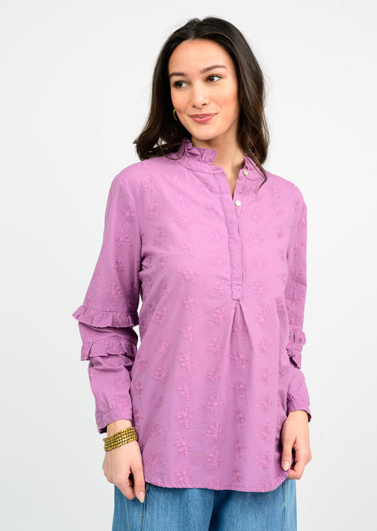 Eyelet Popover Shirt - Grape Embroidery Tops Ivy Jane