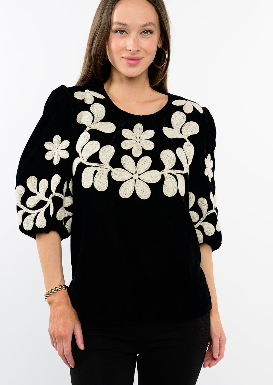 Velvet Embroidered Top - Black Embroidery Tops Ivy Jane   