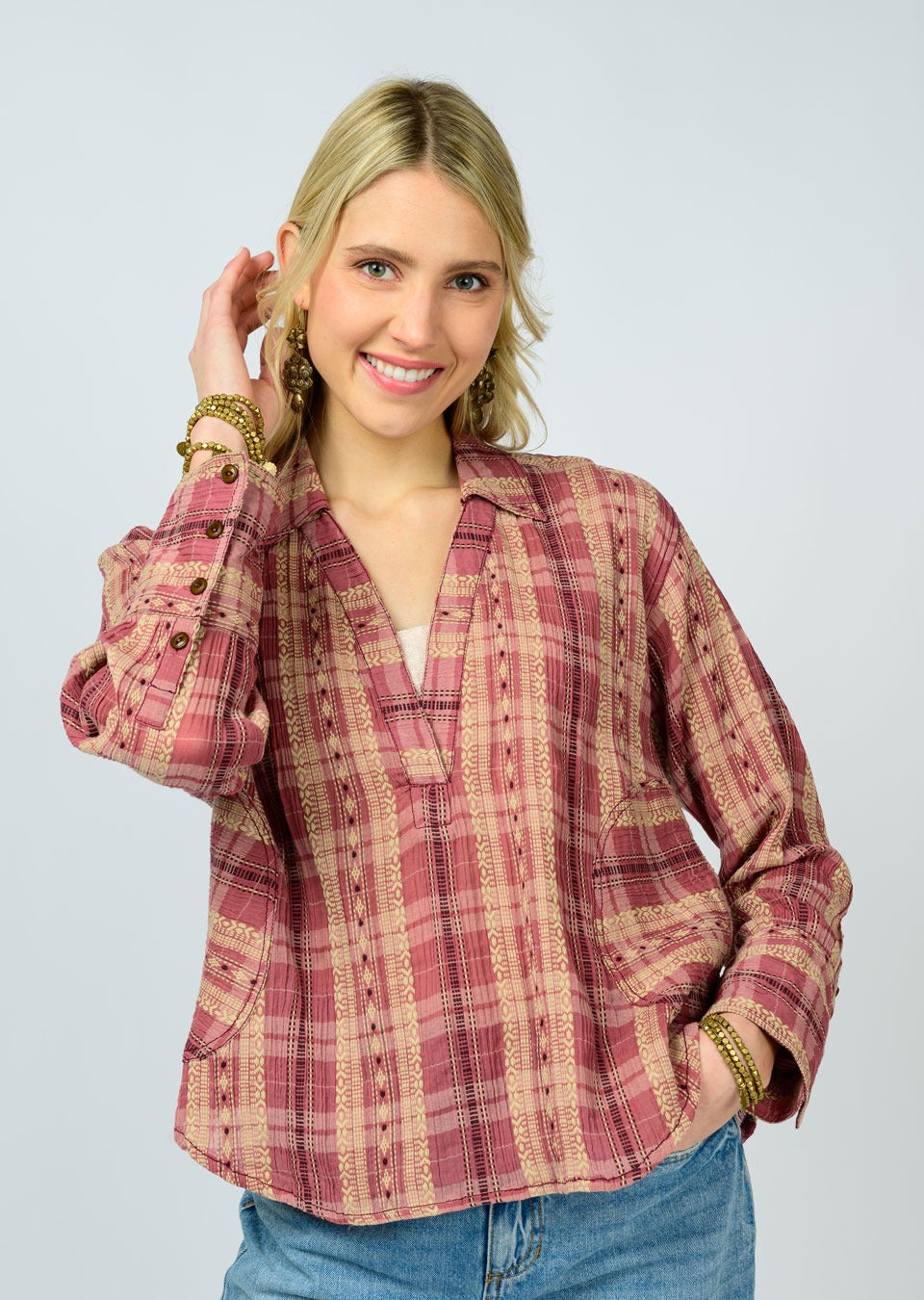 Popover Plaid Shirt - Rose TOP Ivy Jane